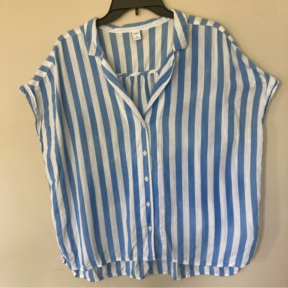 Old Navy Striped Blue and White Linen Blend Blouse - Picture 3 of 4